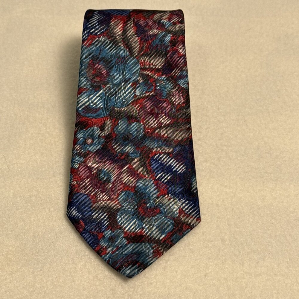 Harbour Classic Tie Floral Abstract Blue Red Grey Vintage 57" X 4"